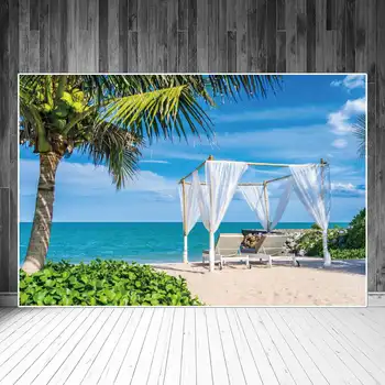 Фоны для свадебной фотосъемки на пляже, с видом на море, Тропические Пальмы, Песчаный декор, Портретные фотографические фоны для вечеринок