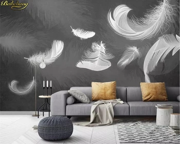 фотообои beibehang на заказ, 3D фреска, ручная роспись из перьев, черно-белая минималистичная настенная роспись на фоне телевизора в скандинавском стиле