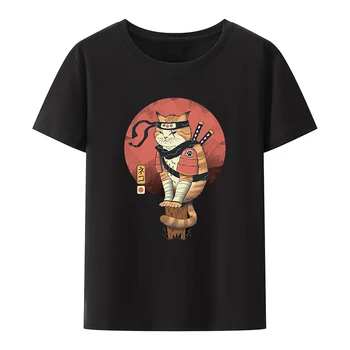 Хлопковая футболка Ninja Warrior Cat, Рубашки и блузки в Японском стиле, Ulzzang Trend, Футболка с коротким рукавом, Топы Y2k, Женские Укороченные