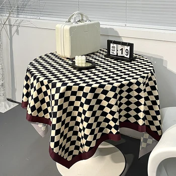 Шахматная скатерть в стиле Ретро Прямоугольный Круглый Стол Обеденный Стол в полоску Клетчатая ткань Фотография Фоновая ткань для фотографий