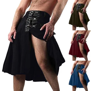 Шотландская праздничная юбка для мужчин Плиссированные юбки Винтажные традиционные костюмы Карманы Шотландский Килт Повседневная юбка для вечеринки в стиле панк-рейв