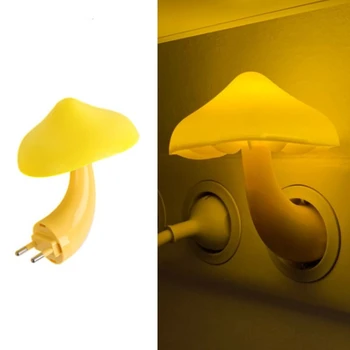 Штепсельная вилка США ЕС, грибовидный ночник, желтый светодиодный датчик освещенности, ночник для украшения дома.