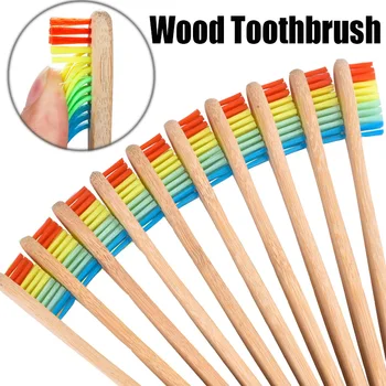 Экологичная многоразовая бамбуковая зубная щетка, деревянные зубные щетки для взрослых и детей, мягкие цвета радуги, черная зубная щетка для чистки полости рта.